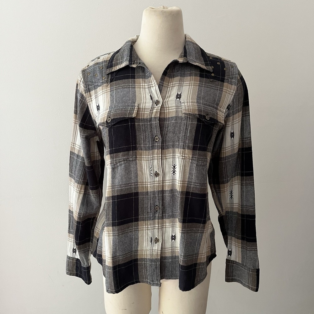 Women's lucky brand western coastal cowgirl button down shirt embellished stud M